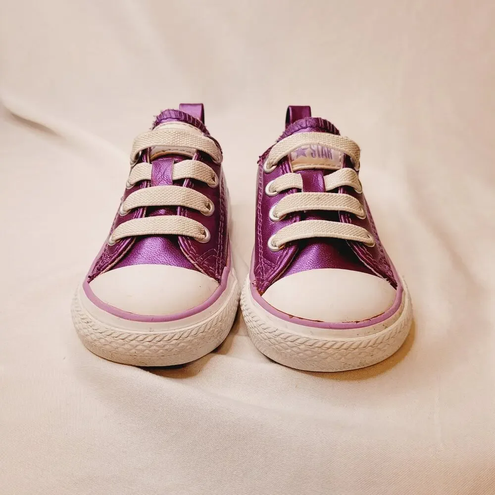 Converse purple metallic slip on toddler sneakers Size 4 Glam Sparkle Easy On